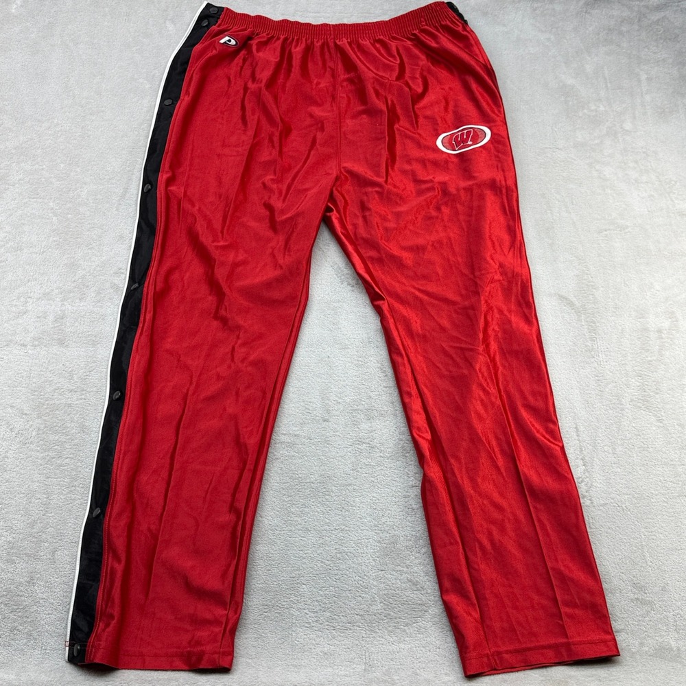 Vintage Pro Player Tearaway Pants Mens XL Red Wisconsin Badgers Snap Side Track